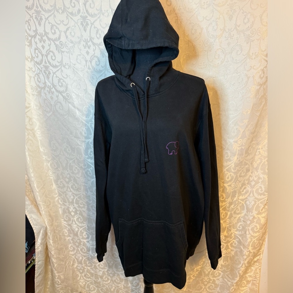 ivory ella Black Hoodie with Small Pink Elephant Logo
